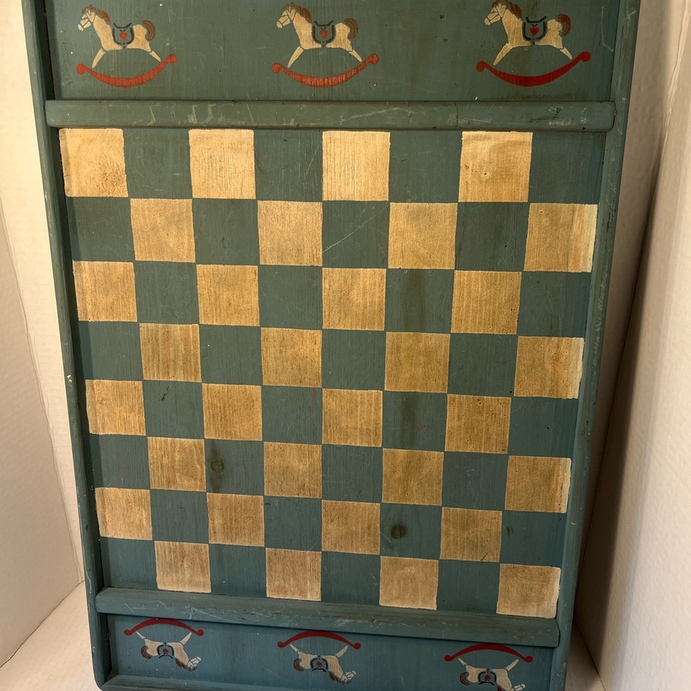 Vintage Wooden Chess Board with Rocking Horse Design
